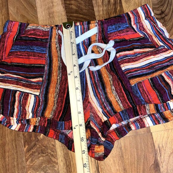 Oddy Pull On Colorful Shorts Boho Striped Rainbow Rayon Western Festival S - Picture 4 of 5